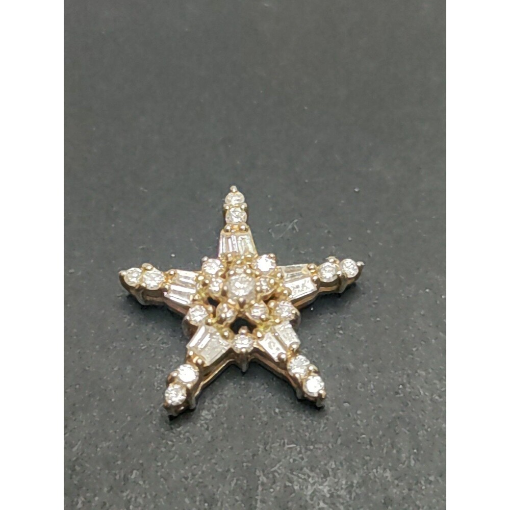 14 K Yellow Gold And Diamond Star Pendant .75" Vintage Estate